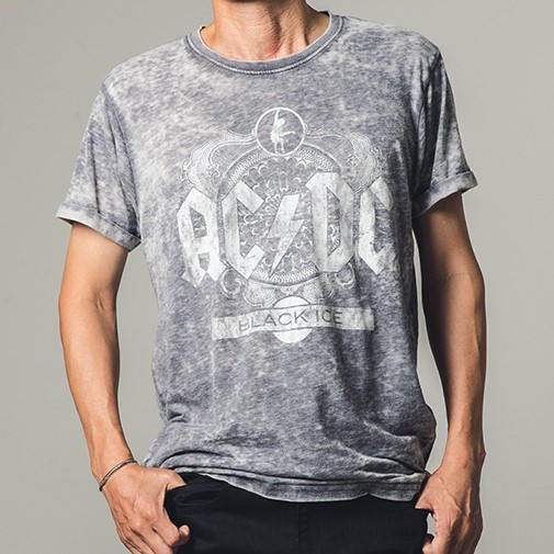 AC/DC "BLACK ICE" バーンアウト素材 ヴィンテージ グレー バンドTシャツ